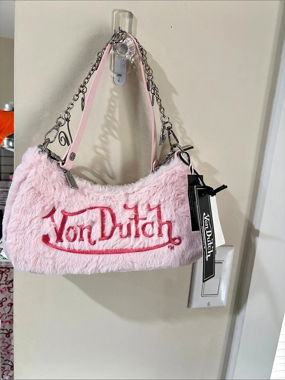 Von Dutch Pink Furry Shoulder Bag Pink